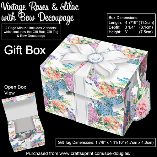 Gift Box Vintage Roses & Lilac with Bow Decoupage