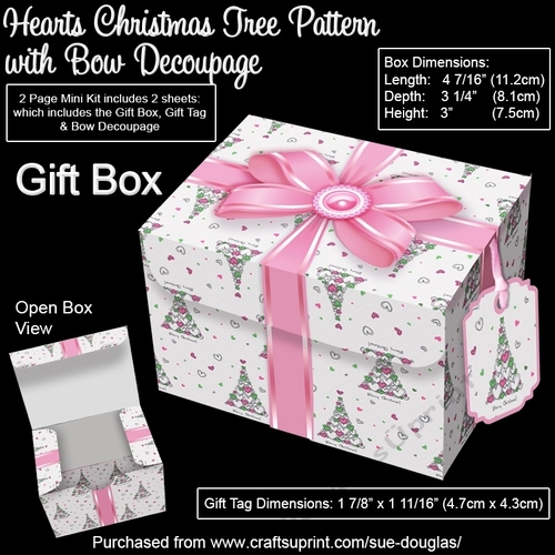 Gift Box Hearts Christmas Tree Pattern with Bow Decoupage