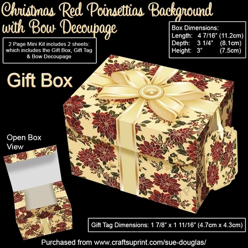 Gift Box Christmas Red Poinsettias Background with Bow Decoupage