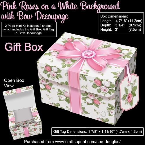 Pink Roses on a White Background with Bow Decoupage