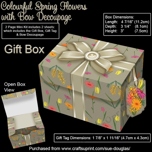 Gift Box Colourful Spring Flowers with Bow Decoupage
