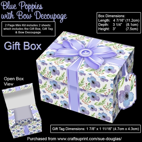 Gift Box Blue Poppies with Bow Decoupage