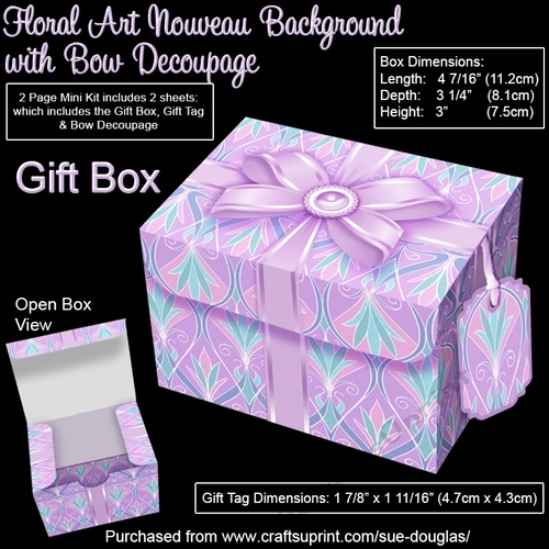 Gift Box Floral Art Nouveau Background with Bow Decoupage