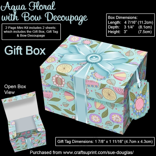 Gift Box Aqua Floral with Bow Decoupage