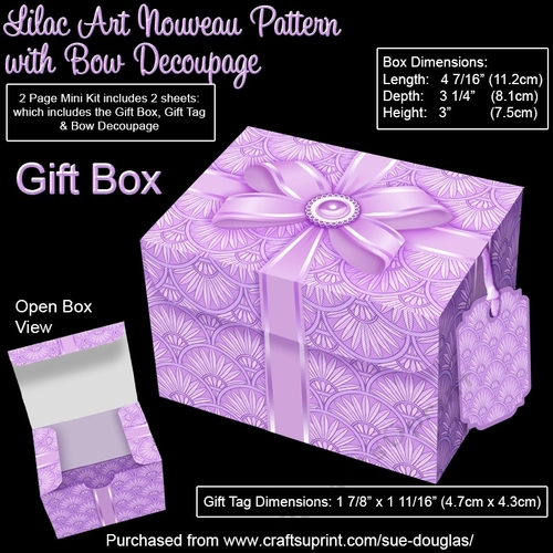 Gift Box Lilac Art Nouveau Pattern with Bow Decoupage