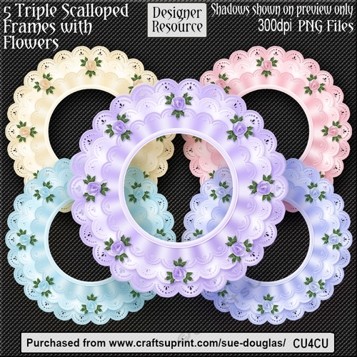 Designer Resource – Triple Scalloped Frames with Flowers CU4CU