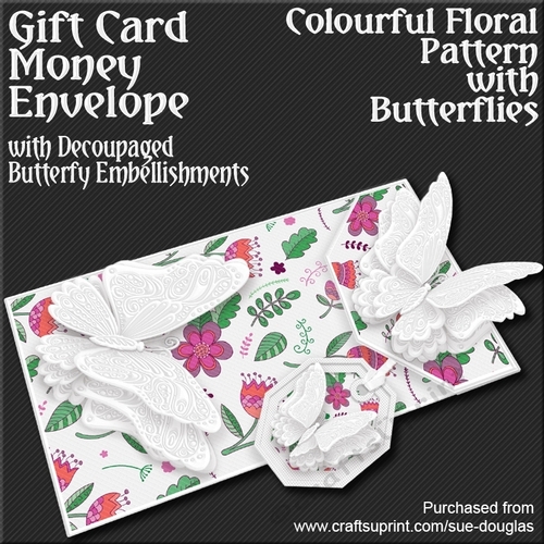 Colourful Floral Pattern with Butterflies Card/Money Envelope Mini Kit