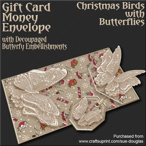 Christmas Birds with Butterflies Card/Money Envelope Mini Kit
