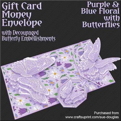 Purple & Blue Floral with Butterflies Card/Money Envelope Mini Kit