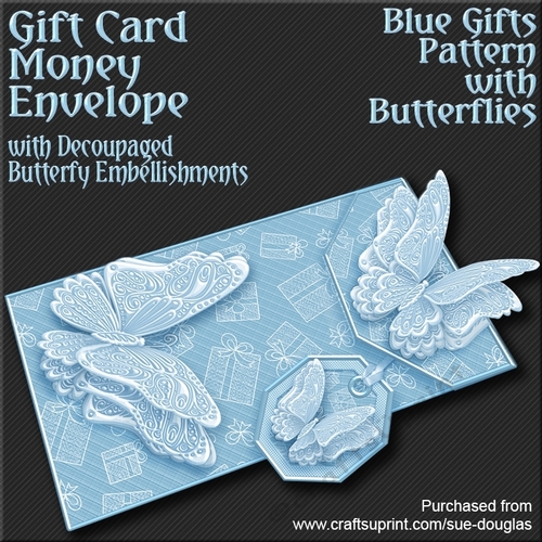 Blue Gifts Pattern with Butterflies Card/Money Envelope Mini Kit