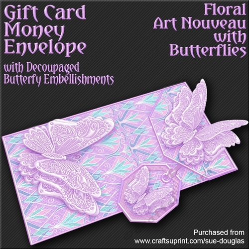 Floral Art Nouveau with Butterflies Card/Money Envelope Mini Kit