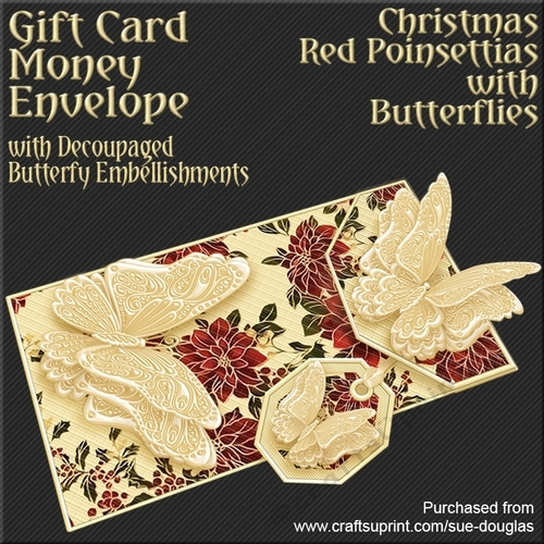 Christmas Red Poinsettias with Butterflies Card/Money Envelope Mini Kit