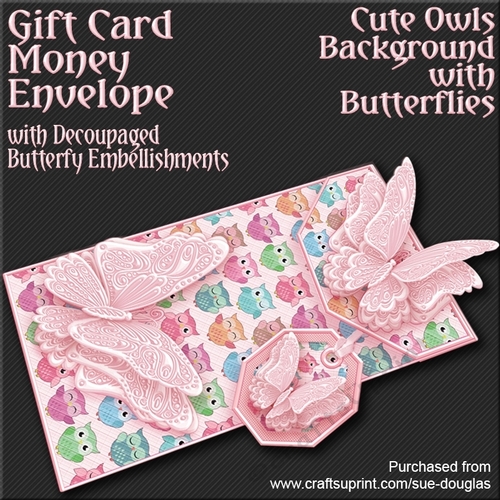 Cute Owls Background with Butterflies Card/Money Envelope Mini Kit