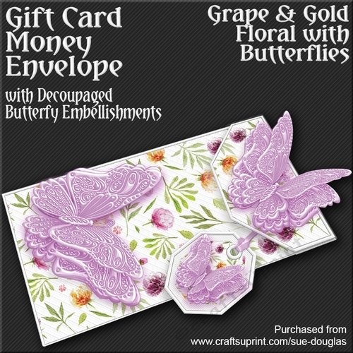 Grape & Gold Floral with Butterflies Card/Money Envelope Mini Kit