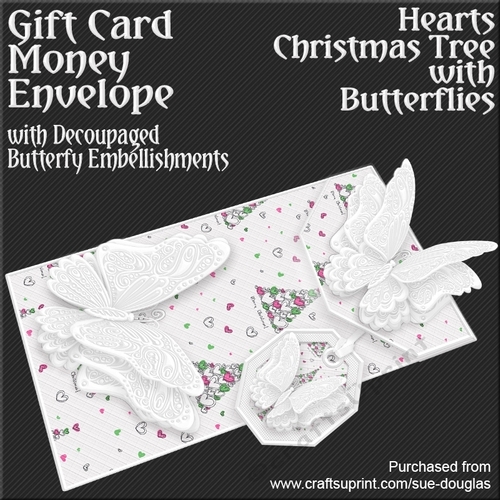 Hearts Christmas Trees with Butterflies Card/Money Envelope Mini Kit