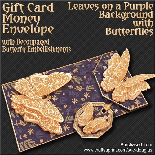 Leaves on a Purple Bgd with Butterflies Card/Money Envelope Mini Kit