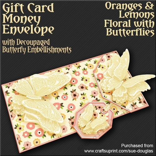 Oranges & Lemons Floral with Butterflies Card/Money Envelope Mini Kit