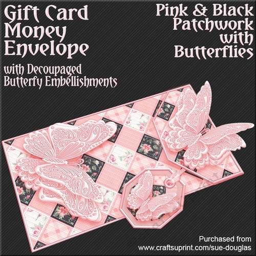 Pink & Black Patchwork with Butterflies Card/Money Envelope Mini Kit