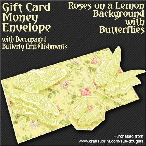 Roses on a Lemon Bgd with Butterflies Card/Money Envelope Mini Kit