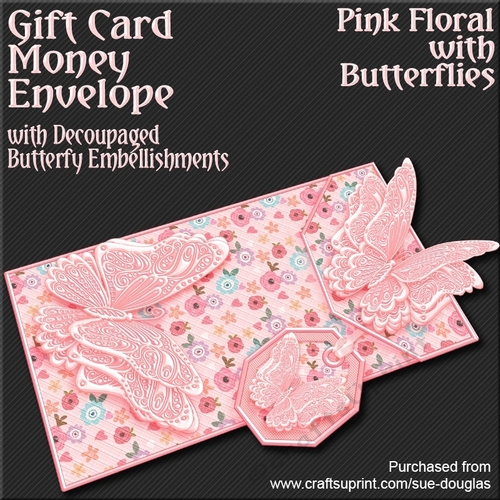 Pink Floral with Butterflies Card/Money Envelope Mini Kit