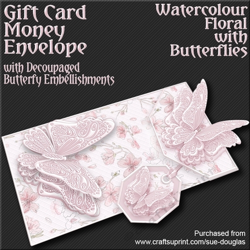 Watercolour Floral with Butterflies Card/Money Envelope Mini Kit