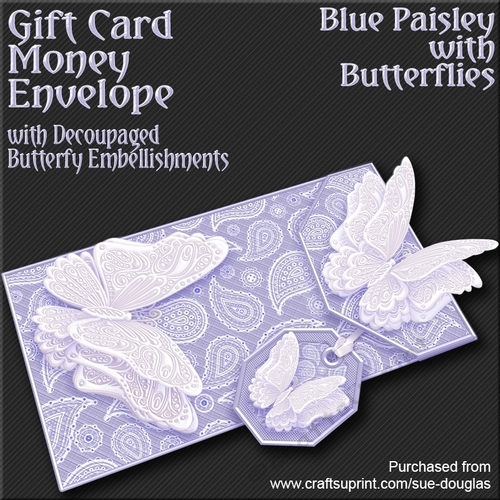Blue Paisley with Butterflies Card/Money Envelope Mini Kit