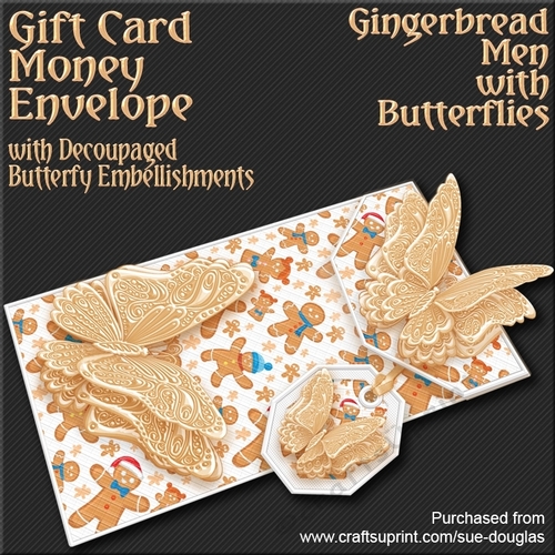 Gingerbread Men with Butterflies Card/Money Envelope Mini Kit
