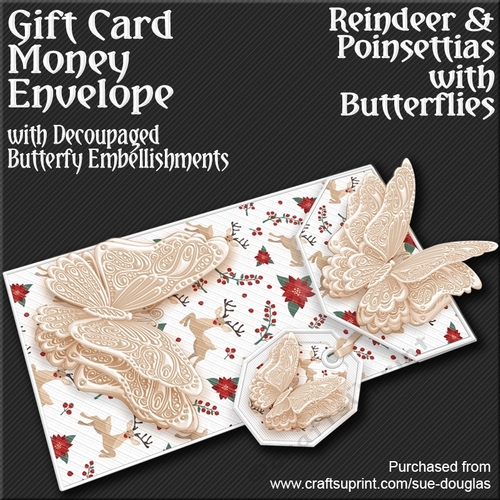 Reindeer and Poinsettias with Butterflies Card/Money Envelope Mini Kit