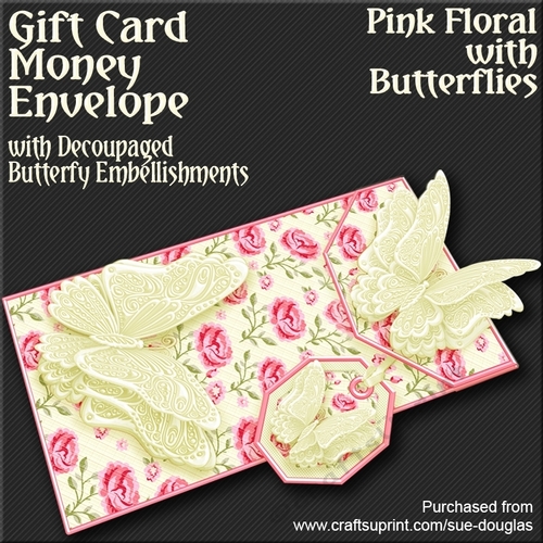 Pink Peonies with Butterflies Card/Money Envelope Mini Kit