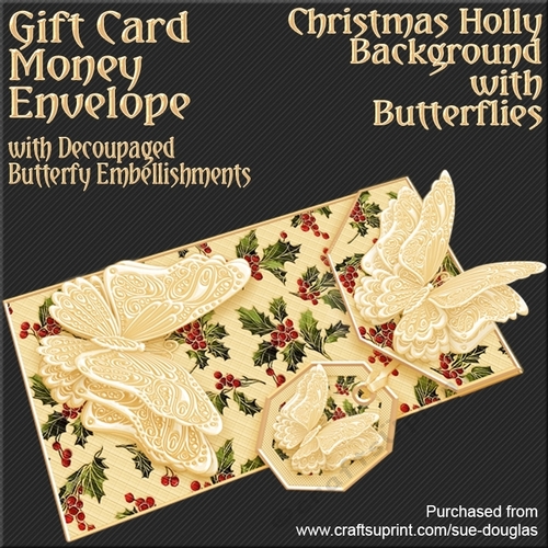 Christmas Holly with Butterflies Card/Money Envelope Mini Kit