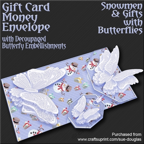Snowman and Gifts with Butterflies Card/Money Envelope Mini Kit