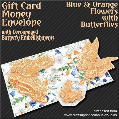 Blue and Orange Flowers with Butterflies Card/Money Envelope Mini Kit