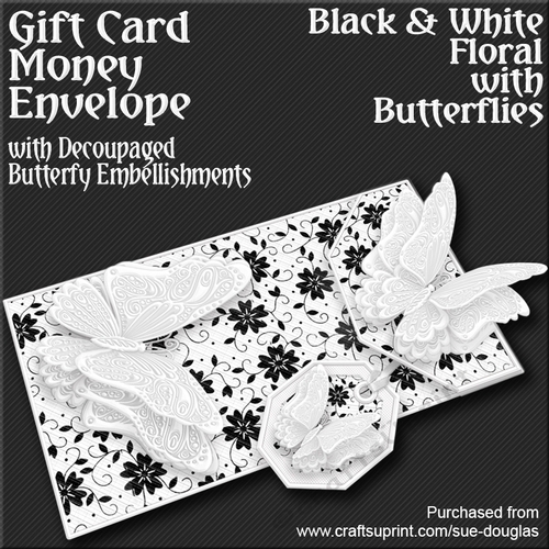 Black and White Floral with Butterflies Card/Money Envelope Mini Kit