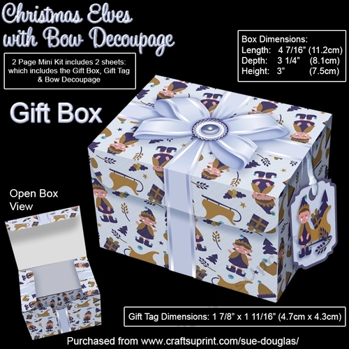 Gift Box Christmas Elves with Bow Decoupage