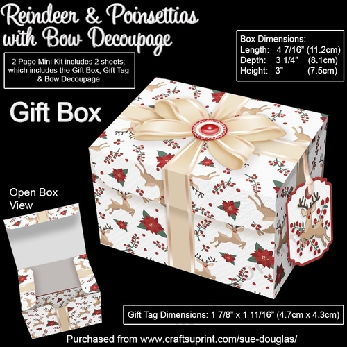 Gift Box Reindeer and Poinsettias with Bow Decoupage