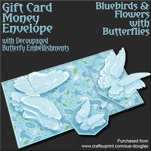 Bluebirds and Flowers with Butterflies Card/Money Envelope Mini Kit