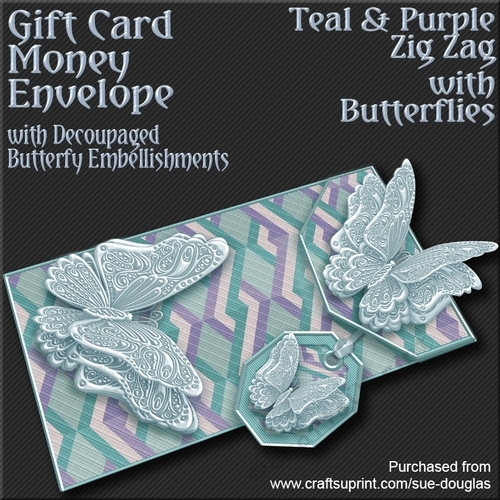 Teal and Purple Zig Zag with Butterflies Card/Money Envelope Mini Kit