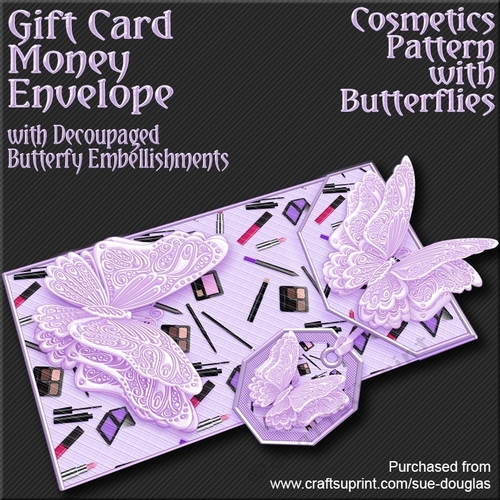 Cosmetics Pattern with Butterflies Card/Money Envelope Mini Kit