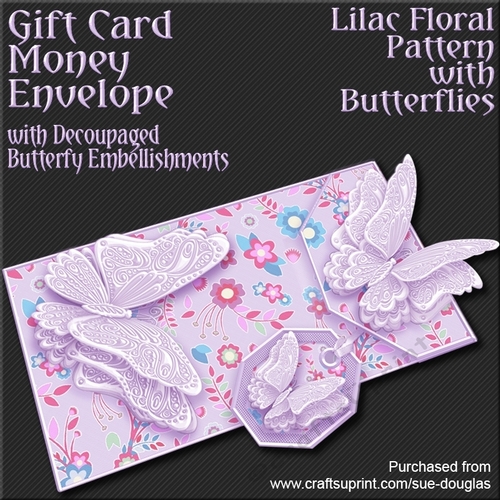 Lilac Floral Pattern with Butterflies Gift Card/Money Envelope Mini Kit