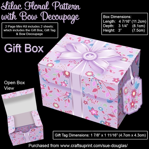 Gift Box Lilac Floral Pattern with Bow Decoupage