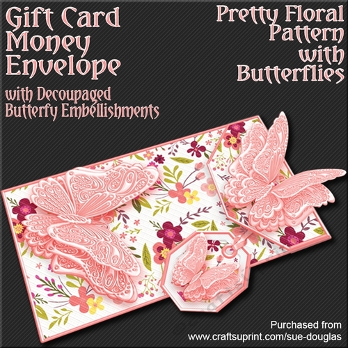 Pretty Floral Pattern with Butterflies Card/Money Envelope Mini Kit