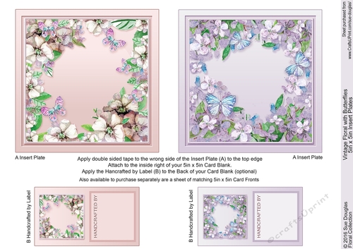Vintage Floral with Butterflies 5in x 5in Insert Plates