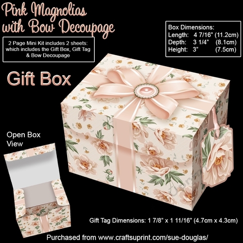 Gift Box Pink Magnolias with Bow Decoupage