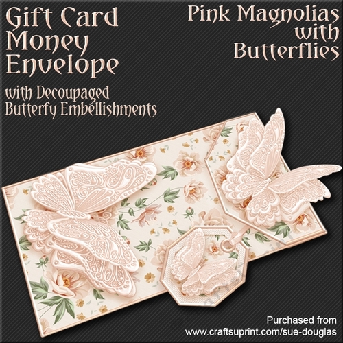 Pink Magnolias with Butterflies Card/Money Envelope Mini Kit