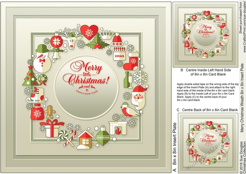 Merry Christmas Wreath matching 8in x 8in Insert Plate
