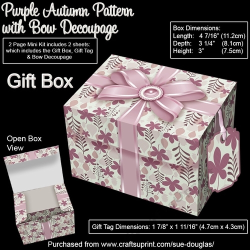 Gift Box Purple Autumn Pattern with Bow Decoupage
