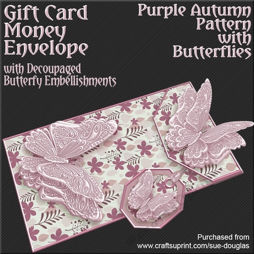 Purple Autumn Pattern with Butterflies Card/Money Envelope Mini Kit
