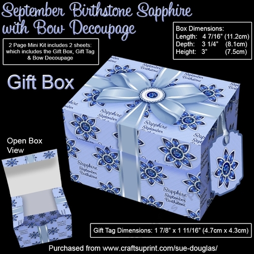 Gift Box September Birthstone Sapphire with Bow Decoupage