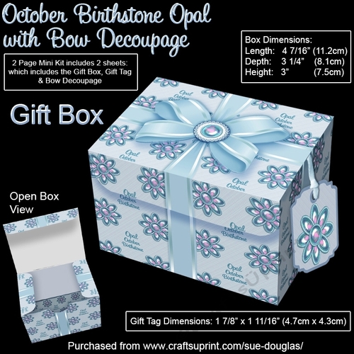 Gift Box October Birthstone Opal with Bow Decoupage