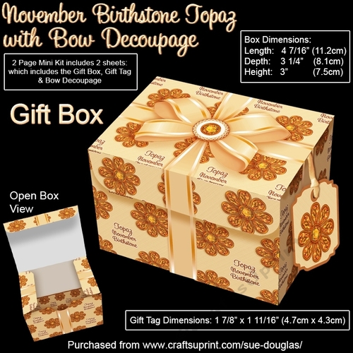 Gift Box November Birthstone Topaz with Bow Decoupage